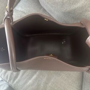 Charles & Keith Dark Brown Leather Shoulder Bag with Gold Hardware